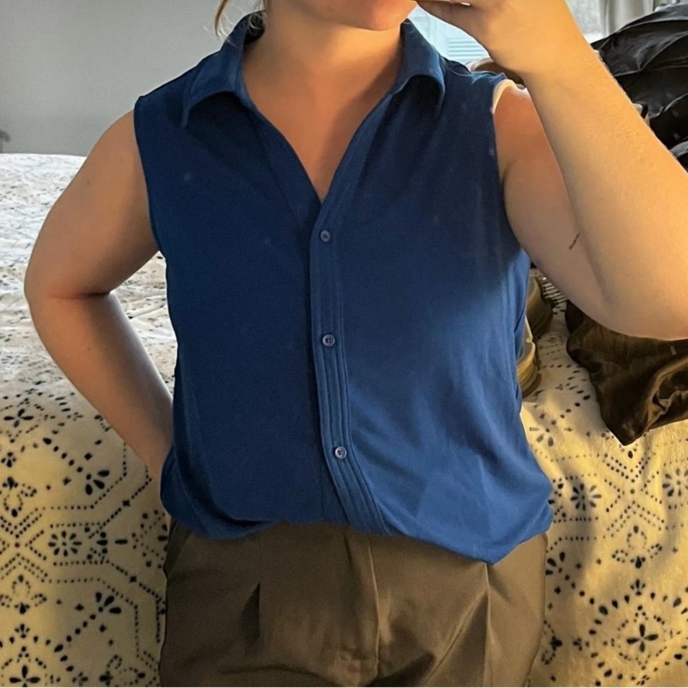 Adriana Papell Blue Button Up Tank